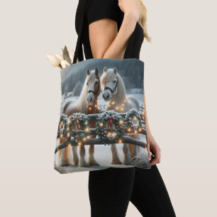 Bolsa Tote Cavalos Festivos e Luzes de Natal