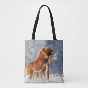Bolsa Tote Cavalos Islandeses Brincando com a Foto Engraçada