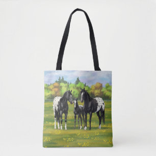 Bolsa Tote Cavalos Pretos De Appaloosa Em Pasto De Verão
