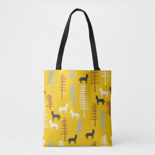 Bolsa Tote Cavalos Tribais: Floresta Retroativa Sem Costura (Frente)