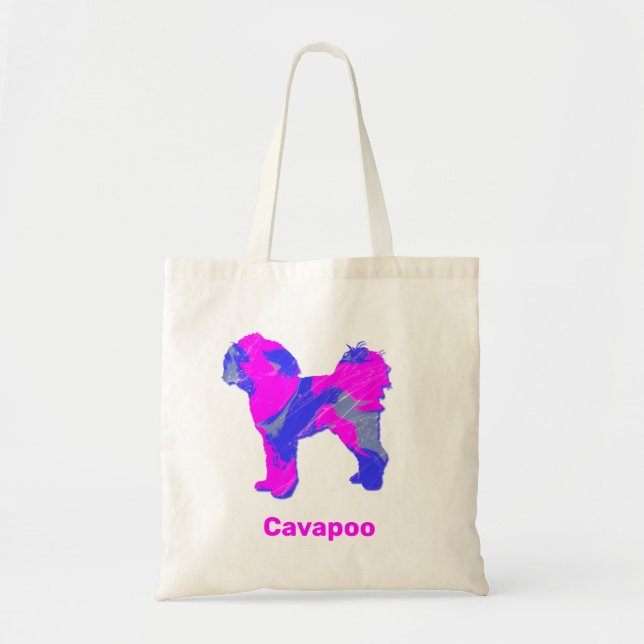 Bolsa Tote Cavapoo Dog Crazy Hot Pink & Blue (Frente)
