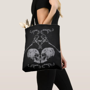 Bolsa Tote "Caveira Apaixonada" Esqueletos Vintage Preto