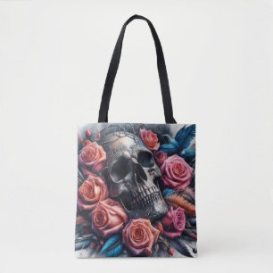 Bolsa Tote Caveira com Rosas e Bluebird