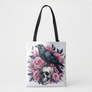Bolsa Tote Caveira Com Rosas Rosa