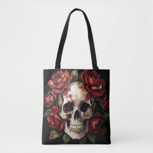 Bolsa Tote Caveira com Rosas vermelhas