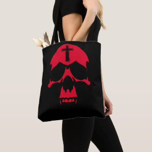 Bolsa Tote Caveira de Demônio Vermelho Design Gráfico Gótico
