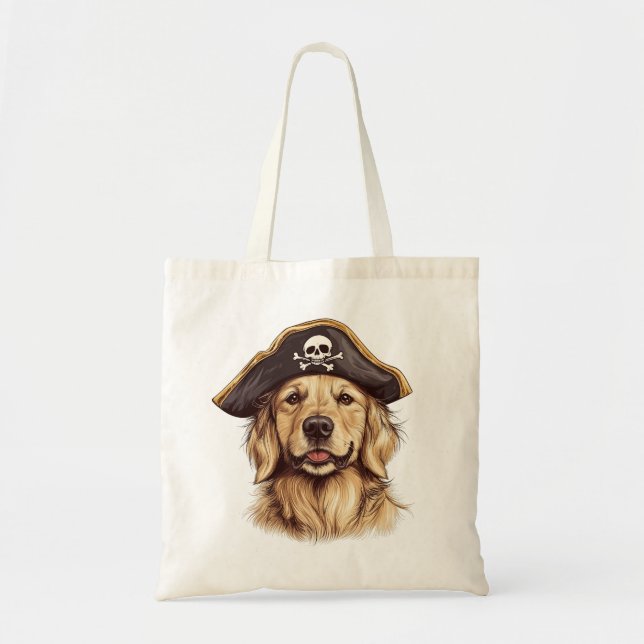 Bolsa Tote Caveira do Cachorro do Retriever do Ouro Pirata (Frente)