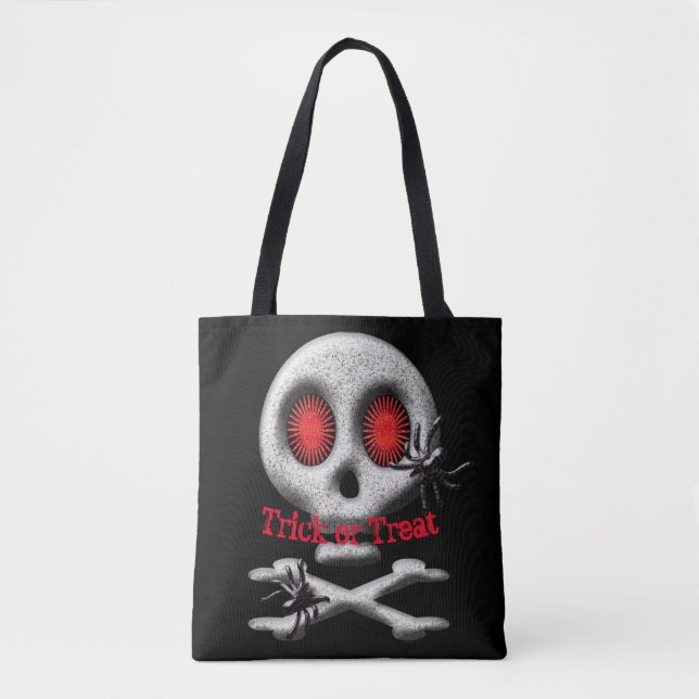 Bolsa Tote Caveira e Aranhas do Halloween Trick ou Tratam (Frente)