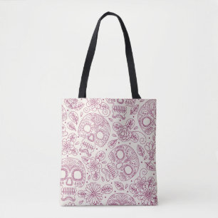 Bolsa Tote Caveira e Flores. Um Fundo Ininterrupto. da mexica