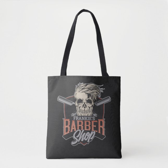 Bolsa Tote Caveira e Navalhas do Hipster de Barber Personaliz (Frente)