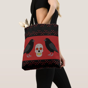 Bolsa Tote Caveira Gótica e o Guardião Ravens Halloween