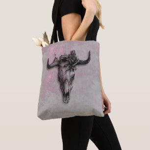 Bolsa Tote Caveira-Touro e Cinza-Tinta-Russa-Rosa