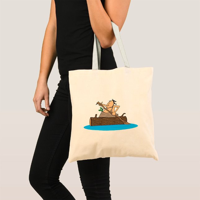 Bolsa Tote Caveman Em Uma Canoa (Criador carregado)