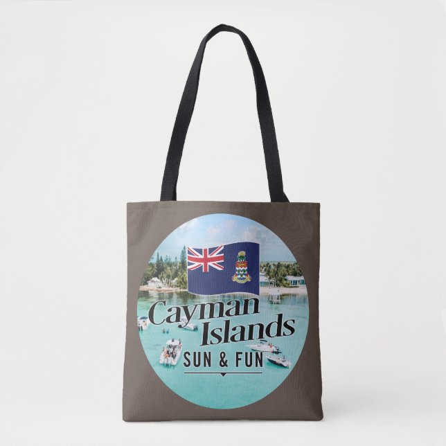 Bolsa Tote "Cayman Islands Sun & Fun" Com Bandeira (Frente)