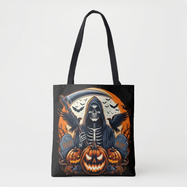 Bolsa Tote Ceifador Cemitério Abóboras Assustadoras Halloween (Frente)