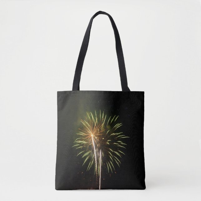 Bolsa Tote Celebração de Feriado com Fogos de Artifício Verde (Frente)