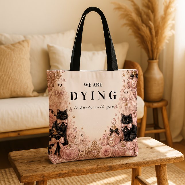 Bolsa Tote Celebração de Halloween Rosa Elegante (Criador carregado)