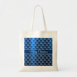 Bolsa Tote Celebração de Natal Flocos de Neve Brancos Azul Ma