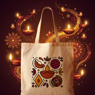 Bolsa Tote Celebração Diwali Minimalista Diya Doces