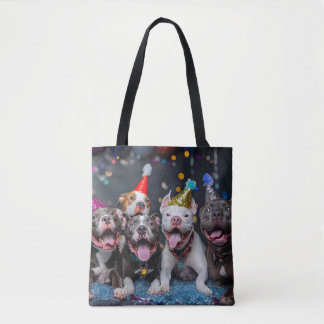 Bolsa Tote Celebrar Ano Novo e Feriados com Cães Pitbull