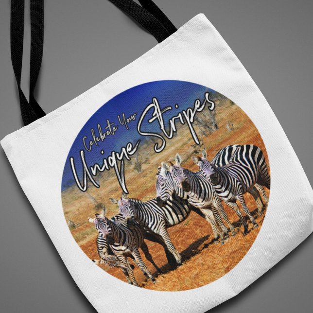Bolsa Tote "Celebrar Suas Esclitas Únicas" Arte Zebra (Criador carregado)