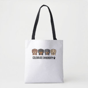 Bolsa Tote Celebre o Cão de Dachshund da Diversidade. Design 