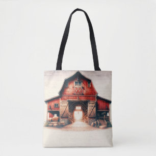 Bolsa Tote Celeiro Vermelho Antigo Rústico Campo 