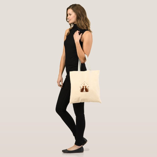 Bolsa Tote Celestial Cats Crescent Moon Canvas Tote Bag (Frente (modelo))
