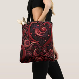 BOLSA TOTE CÉLULAS DE CORAÇÃO DE NAMORADOS VERMELHO ESCURO