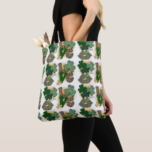 BOLSA TOTE CÉLULAS DE SHAMROCKS IRLANDESES COM PADRÕES VERDES