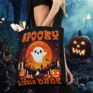 Bolsa Tote Cemitério de Halloween com Ghost fofo e lua gigant
