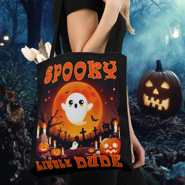 Bolsa Tote Cemitério de Halloween com Ghost fofo e lua gigant (Criador carregado)