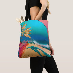 Bolsa Tote Cena Abstrata Vibrante de Praia Tropical