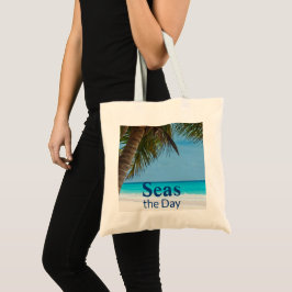 Bolsa Tote Cena azul de praia em turquesa tropical Mares
