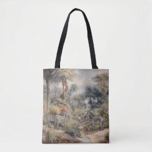 Bolsa Tote Cena botânica das zebras num oásis