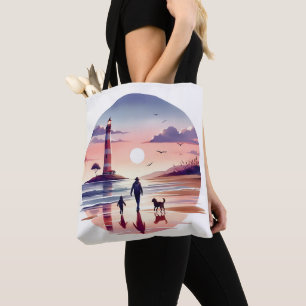 Bolsa Tote Cena Costeira do Farol Sunset Walk