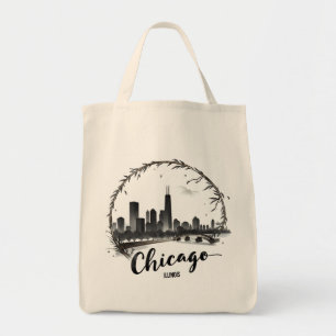 Bolsa Tote Cena da Cidade de Chicago Illinois Vintage Viagem 