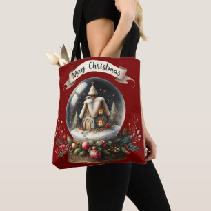 Bolsa Tote Cena de Algodão do Globo de Neve Cozy Christmas