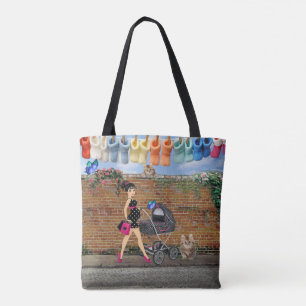 Bolsa Tote Cena de Arte de Rua com Bolinhas