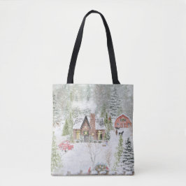 Bolsa Tote Cena de Cabina de Natal Snowy Winter