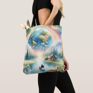 Bolsa Tote Cena de Fantasia Whimsical Rainbow Earth