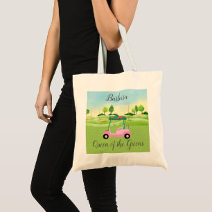 Bolsa Tote Cena de Golfe Rosa Nome do Carrinho Rainha dos Ver