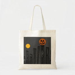 Bolsa Tote Cena de Halloween com abóbora, corvo e lua