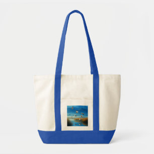 Bolsa Tote Cena de lago da natureza serena com grous voando