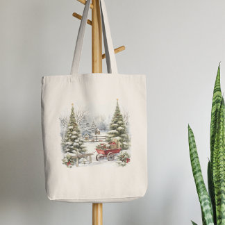 Bolsa Tote Cena de Mercado de Cabana de Carroça de Inverno