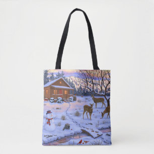 Bolsa Tote Cena De Natal Da Cabina De Inverno
