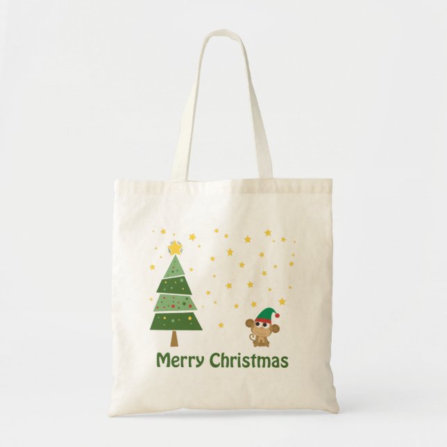 Bolsa Tote Cena de Natal do Macaco Elf (Frente)