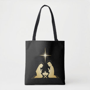 Bolsa Tote Cena de Natal em Ouro Elegante Cristão Moderno