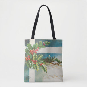 Bolsa Tote Cena de Natal Holly Snow Winter