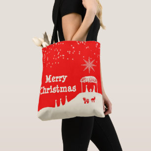 Bolsa Tote Cena de Natal Vermelha Branca